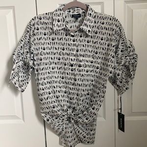 Worth New York Musician Print Short Sleeve Blouse